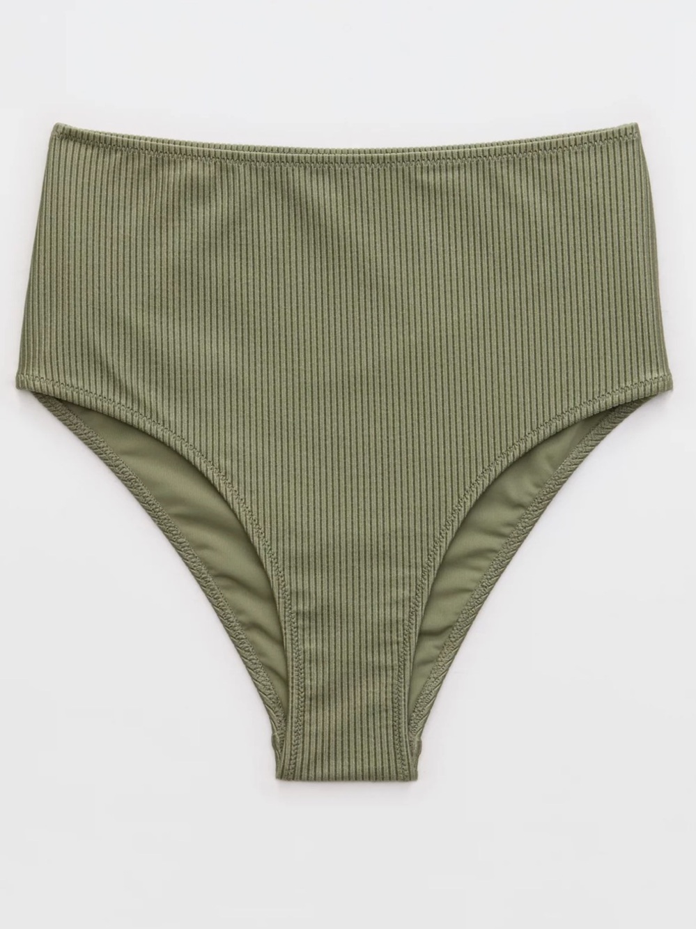NWT Aerie Shine Rib High Waisted Cheeky Bikini Bottom - size M - olive fun/green
